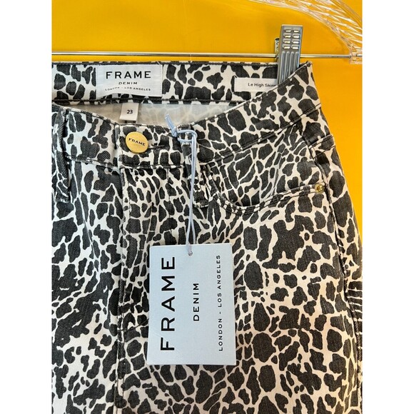 FRAME Le High Skinny Abstract Jeans Womens 23 Black Animal Print High Rise NWT - Picture 4 of 11